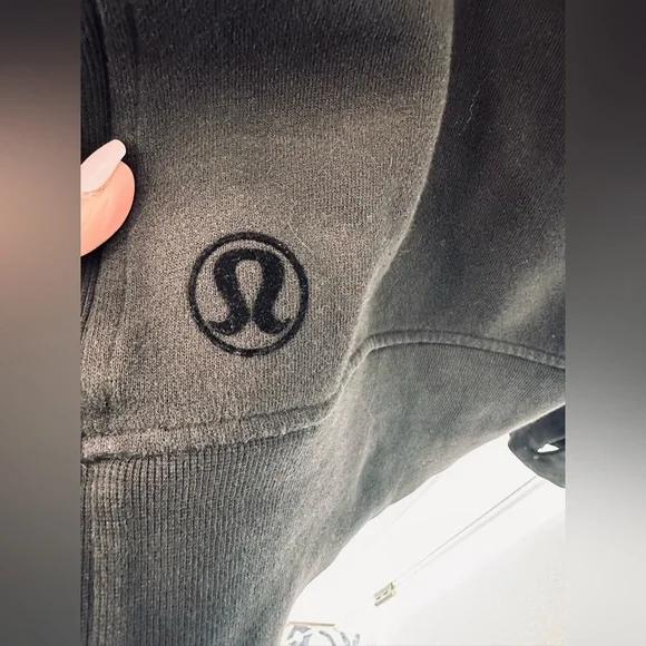 Lululemon Black Pullover with Flocked Floral Accents- Half Zip- PTP 19”- GUC - Picture 2 of 6